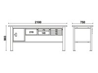 Banco da lavoro Beta C58BC-W 6CA/O 210cm bicolore con piano in legno, 6 cassetti e armadio