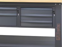 Banco da lavoro Beta C58BC-W 8CA/A 210cm antracite con piano in legno, 8 cassetti e armadio