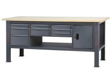 Banco da lavoro Beta C58BC-W 8CA/A 210cm antracite con piano in legno, 8 cassetti e armadio