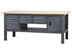 Banco da lavoro Beta C58BC-W 8CA/A 210cm antracite con piano in legno, 8 cassetti e armadio