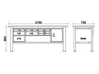 Banco da lavoro Beta C58BC-W 8CA/O 210cm bicolore con piano in legno, 8 cassetti e armadio