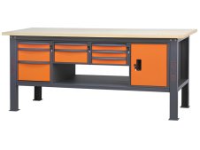 Banco da lavoro Beta C58BC-W 8CA/O 210cm bicolore con piano in legno, 8 cassetti e armadio