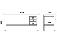 Banco da lavoro Beta C58BC-X 4C/A 210cm antracite con piano in acciaio inox e 4 cassetti