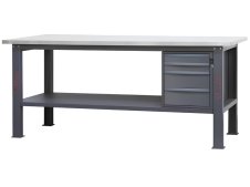 Banco da lavoro Beta C58BC-X 4C/A 210cm antracite con piano in acciaio inox e 4 cassetti