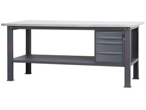 Banco da lavoro Beta C58BC-X 4C/A 210cm antracite con piano in acciaio inox e 4 cassetti
