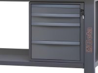 Banco da lavoro Beta C58BC-X 4CA/A 210cm antracite con piano in acciaio inox, 4 cassetti e armadio