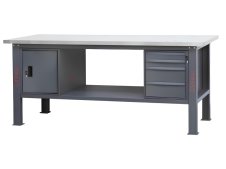 Banco da lavoro Beta C58BC-X 4CA/A 210cm antracite con piano in acciaio inox, 4 cassetti e armadio