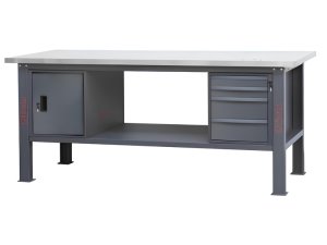 Banco da lavoro Beta C58BC-X 4CA/A 210cm antracite con piano in acciaio inox, 4 cassetti e armadio