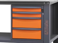 Banco da lavoro Beta C58BC-X 4CA/O 210cm bicolore con piano in acciaio inox, 4 cassetti e armadio