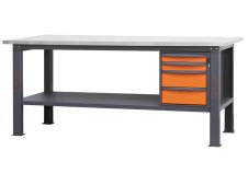 Banco da lavoro Beta C58BC-X 4C/O 210cm bicolore con piano in acciaio inox e 4 cassetti