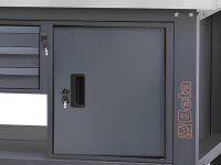 Banco da lavoro Beta C58BC-X 8CA/A 210cm antracite con piano in acciaio inox, 8 cassetti e armadio