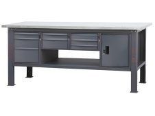 Banco da lavoro Beta C58BC-X 8CA/A 210cm antracite con piano in acciaio inox, 8 cassetti e armadio