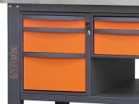 Banco da lavoro Beta C58BC-X 8CA/O 210cm bicolore con piano in acciaio inox, 8 cassetti e armadio