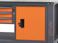 Banco da lavoro Beta C58BC-X 8CA/O 210cm bicolore con piano in acciaio inox, 8 cassetti e armadio