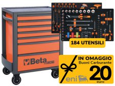 Carrello Beta RSC24 7 cassetti con 184 utensili per l'autoriparazione e Buoni carburante in OMAGGIO