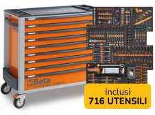 Cassettiera mobile Beta Worker BW 2400S XL9/E-XXL con 9 cassetti e 716 utensili inclusi