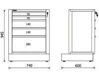 Modulo fisso Beta RSC50 M5 da incasso con 5 cassetti per arredo officina