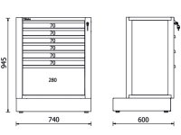 Modulo fisso Beta RSC50 M7 da incasso con 7 cassetti per arredo officina