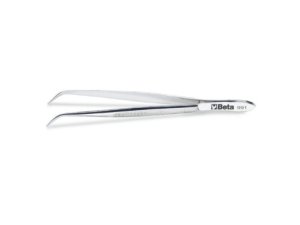 Pinzetta a molla Beta 991 con punte fini curve arrotondate zigrinate, 130mm