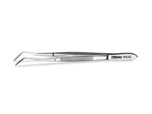 Pinzetta a molla Beta 993G con perno guida e punte curve a gomito, 160mm