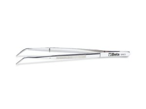 Pinzetta a molla Beta 993 con perno punte fini curve arrotondate zigrinate, 145mm