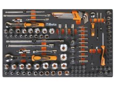 Assortimento 116 bussole esagonali da 1/4", 3/8" e 1/2" Beta M105 in termoformato morbido EVA Assortimento 116 bussole esagonali da 1/4", 3/8" e 1/2" Beta M105 in termoformato morbido EVA