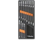 Assortimento 12 chiavi combinate a cricchetto snodate Beta M46 in termoformato morbido EVA Assortimento 12 chiavi combinate a cricchetto snodate Beta M46 in termoformato morbido EVA