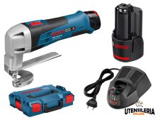 Bosch cesoia per lamiera GSC 12V-13 con 2 batterie 2.0 Ah e valigetta Bosch cesoia per lamiera GSC 12V-13 con 2 batterie 2.0 Ah e valigetta