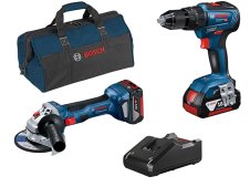 Bosch Kit trapano GSB-18V-55 e smerigliatrice GWS 18V-7 con 2 batterie 4,0Ah, caricabatterie e borsa