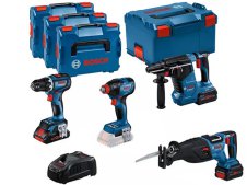 Bosch Kit trapano, avvitatore, perforatore e sega universale con 3 batterie e valigette