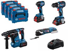 Bosch Kit trapano, avvitatore, perforatore e utensile multifunzione con 3 batterie e valigette