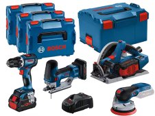 Bosch Kit trapano, sega immersione, levigatrice e seghetto alternativo con 3 batterie e valigette