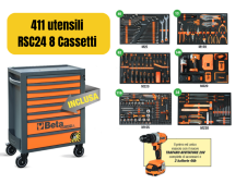 Carrello Beta RSC24 8 cassetti + 411 utensili Industria antiribaltamento + Trapano avvitatore Carrello Beta RSC24 8 cassetti + 411 utensili Industria antiribaltamento + Trapano avvitatore