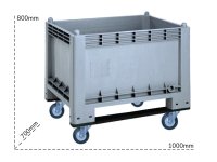 Cassa pallet Carvel 1000x700x800mm in polipropilene con ruote e 2 traverse, 285lt