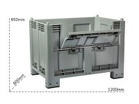 Cassa pallet Carvel 1200x800x850mm in polipropilene con 4 piedi e portellone, 600lt
