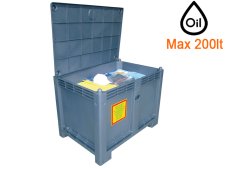 Contenitore carrellato Carvel 1000x700x650mm con materiale assorbente prodotti chimici, 200lt