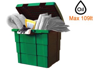 Contenitore polietilene Carvel 650x500x570mm con materiale assorbente per olio, 109lt