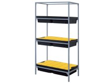 Scaffalatura con 3 vasche di raccolta Carvel 1000x600x2000mm per liquidi pericolosi, capacità 180lt Scaffalatura con 3 vasche di raccolta Carvel 1000x600x2000mm per liquidi pericolosi, capacità 180lt
