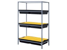 Scaffalatura con 3 vasche di raccolta Carvel 1200x800x2000mm per liquidi pericolosi, capacità 300lt Scaffalatura con 3 vasche di raccolta Carvel 1200x800x2000mm per liquidi pericolosi, capacità 300lt
