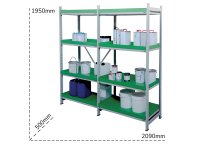Scaffalatura con 8 vasche di raccolta Carvel 2090x500x1950mm per liquidi pericolosi, capacità 240lt