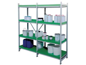 Scaffalatura con 8 vasche di raccolta Carvel 2090x500x1950mm per liquidi pericolosi, capacità 240lt