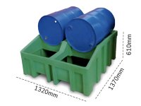 Vasca di prelievo Carvel 1320x1370x610mm per 2 fusti contenenti liquidi pericolosi, capacità 450lt