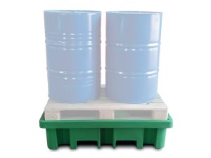 Vasca di raccolta liquidi acidi, basi e oli Carvel 1300x900x330mm in polietilene per 2 fusti, 200lt