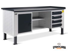 Banco da lavoro Fami Work Up regolabile con piano in acciaio, armadietto e cassetti Banco da lavoro Fami Work Up regolabile con piano in acciaio, armadietto e cassetti