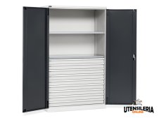 Armadio ante battenti Fami Perfom 1193x555x2000mm con 2 ripiani e 7 cassetti, portata 800 Kg