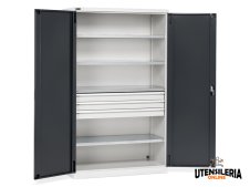 Armadio ante battenti Fami Perfom 1193x555x2000mm con 4 ripiani e 3 cassetti, portata 800 Kg