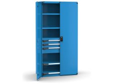 Armadio ante battenti Fami Master 3 cassetti regolabili e 4 ripiani blu, 1020x573x2000mm