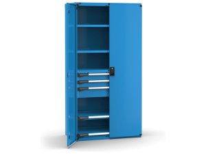 Armadio ante battenti Fami Master 3 cassetti regolabili e 4 ripiani blu, 1020x573x2000mm