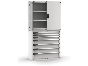 Armadio ante battenti Fami Master 7 cassetti estrazione totale e 3 piani grigio, 1020x573x2000mm