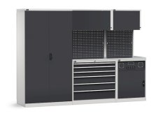 Arredo modulare per officina Fami GARAGE104 con piano in acciaio inox, 2757x640x2000mm